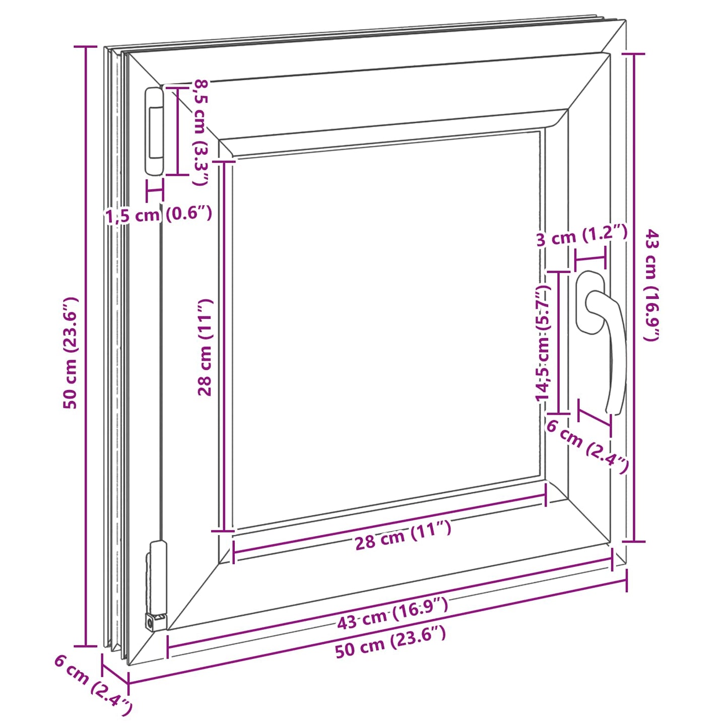 Παράθυρο Κάτω Στρώματος RISOR Ανθρακί 50 x 50 cm PVC και Γυαλί