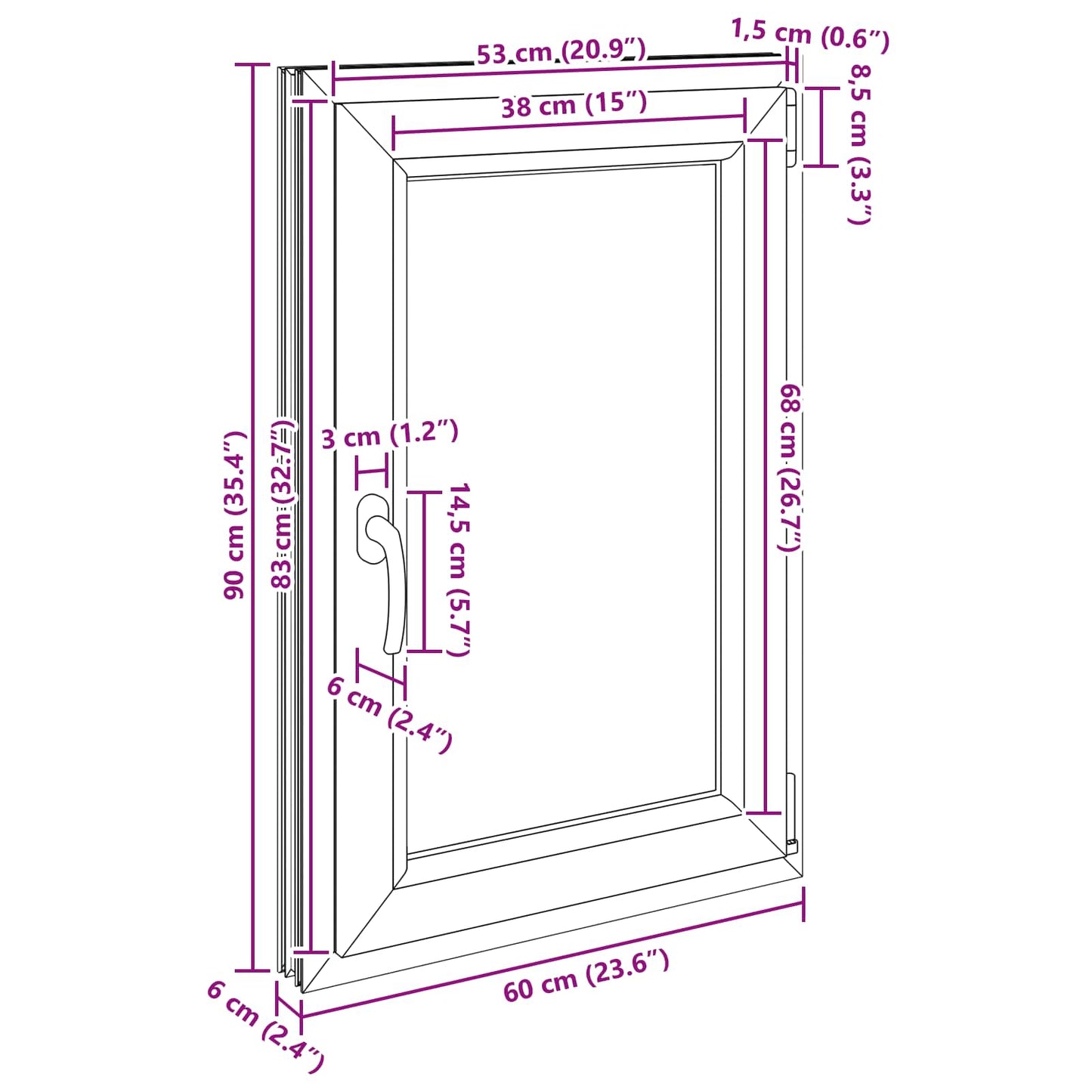 vidaXL Παράθυρο Κάτω Στρώματος RISOR 60 x 80 cm PVC και Γυαλί Ανθρακί