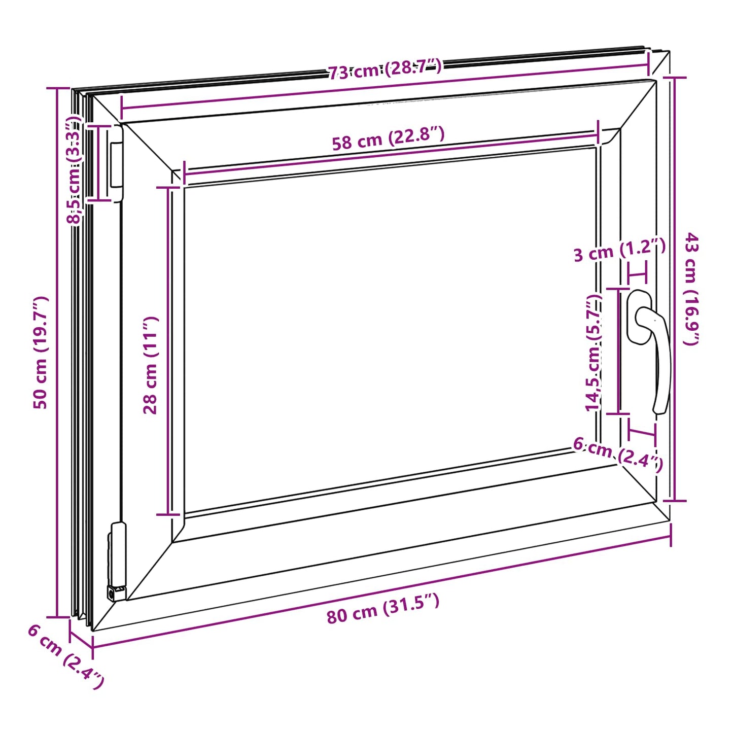 Παράθυρο Κάτω Στρώματος RISOR Ανθρακί 80 x 50 cm PVC και Γυαλί