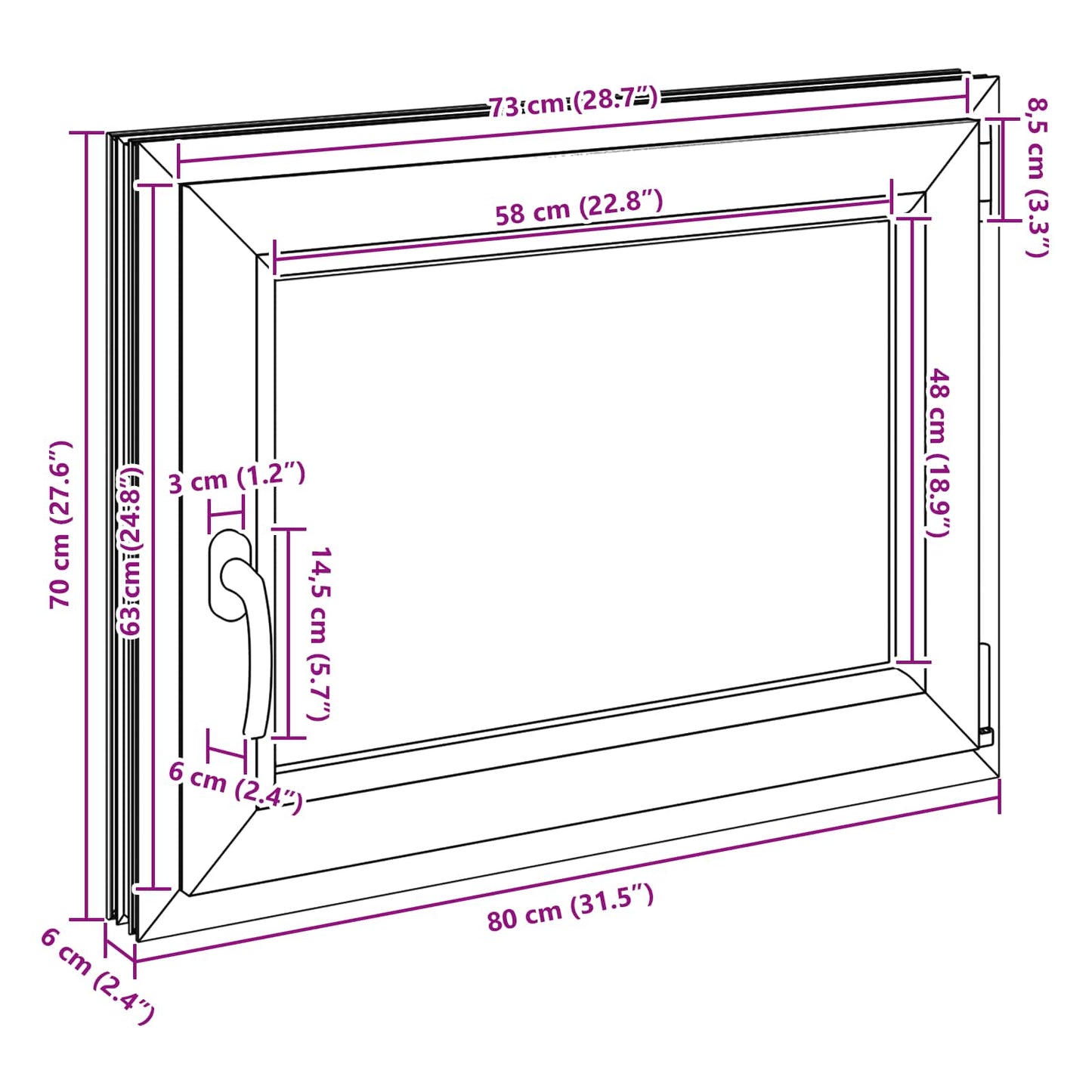Παράθυρο Κάτω Στρώματος RISOR Ανθρακί 80 x 60 cm PVC και Γυαλί