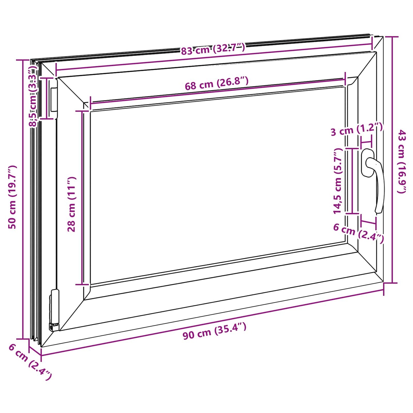 Παράθυρο Κάτω Στρώματος RISOR Ανθρακί 90 x 50 cm PVC και Γυαλί