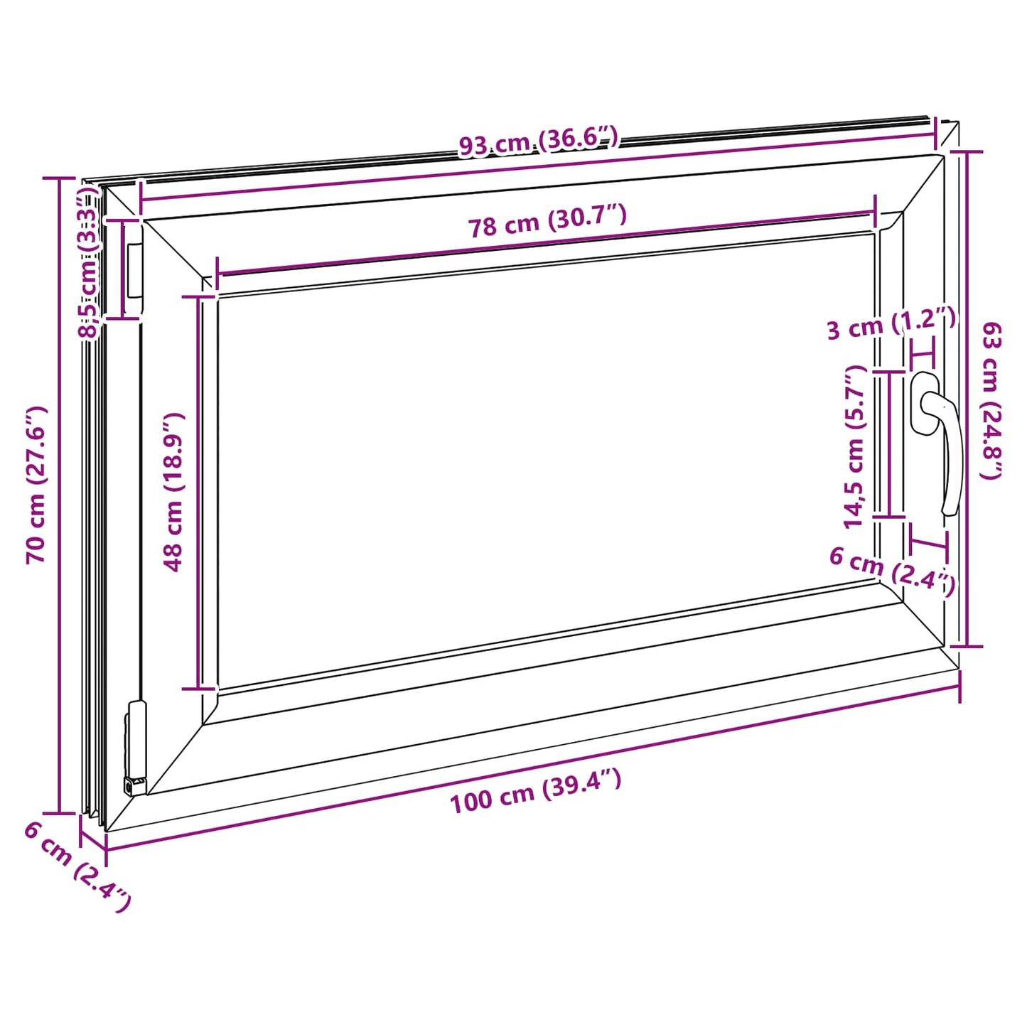 Παράθυρο Κάτω Στρώματος RISOR Ανθρακί 100 x 70 cm PVC και Γυαλί