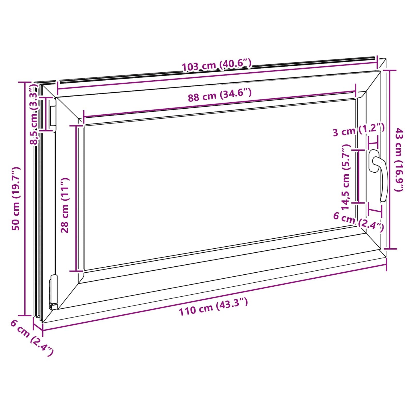 Παράθυρο Κάτω Στρώματος RISOR Ανθρακί 110 x 50 cm PVC και Γυαλί
