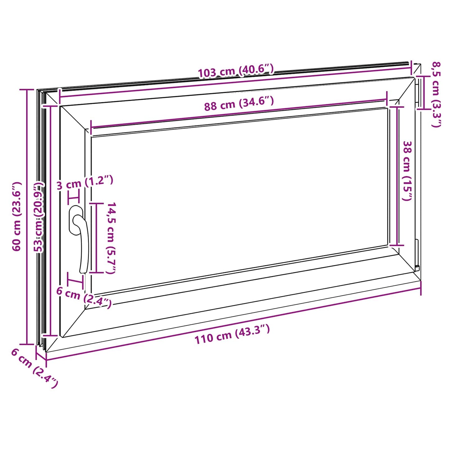 Παράθυρο Κάτω Στρώματος RISOR Ανθρακί 110 x 60 cm PVC και Γυαλί