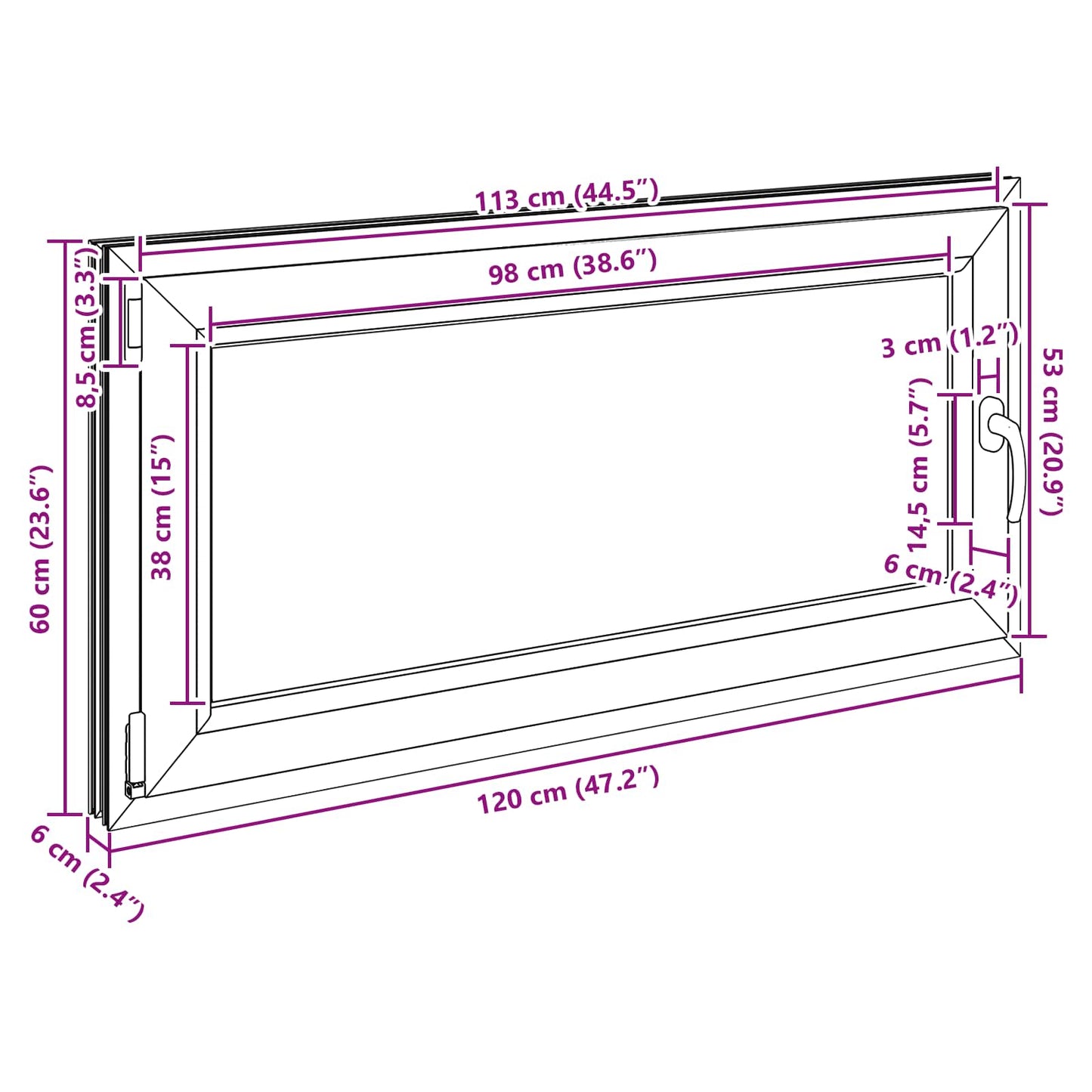 Παράθυρο Κάτω Στρώματος RISOR Ανθρακί 120 x 60 cm PVC και Γυαλί