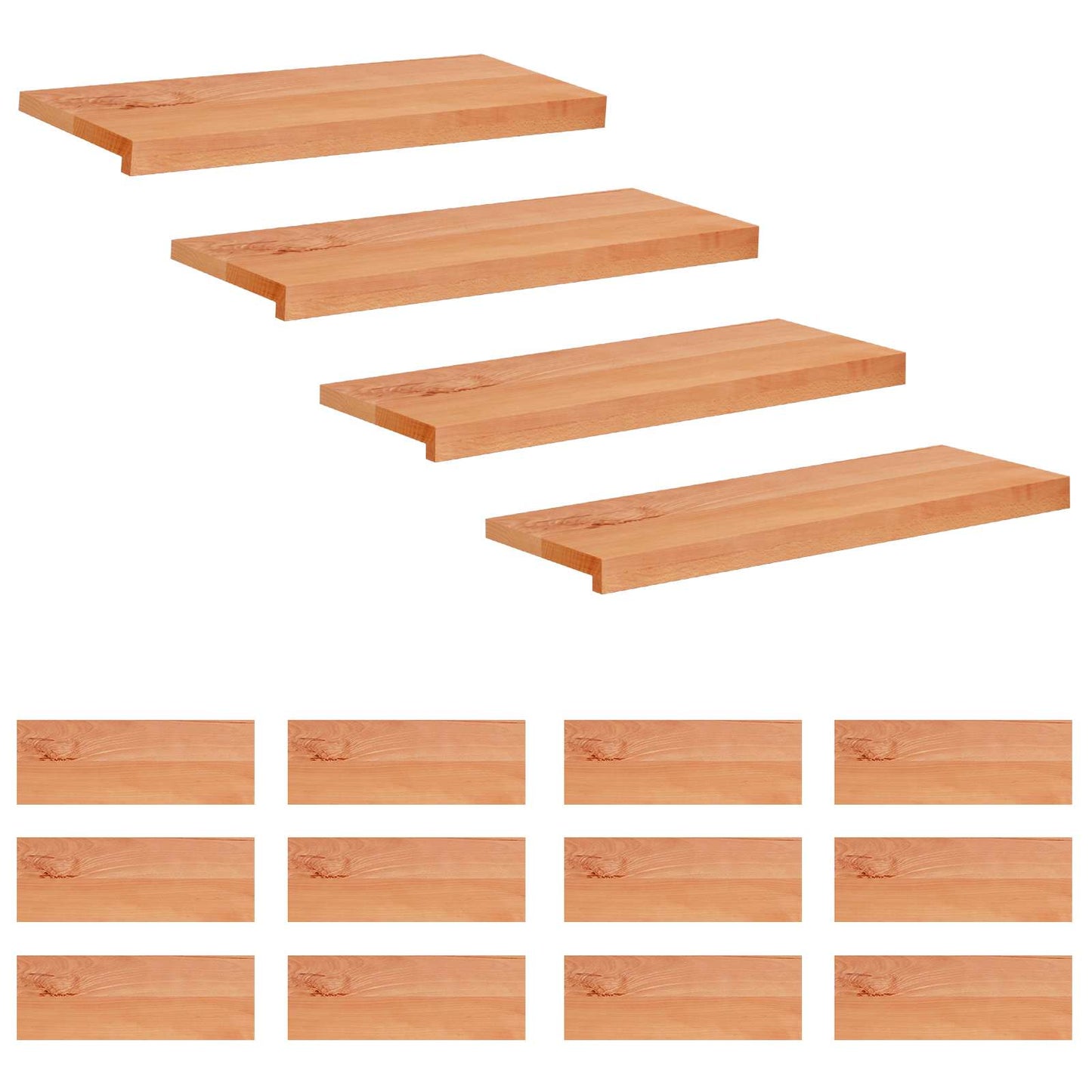 vidaXL Σκαλοπάτια 16 τεμ. 80 x 30 x 2 cm Βερνίκι Στερεό ξύλο οξιάς