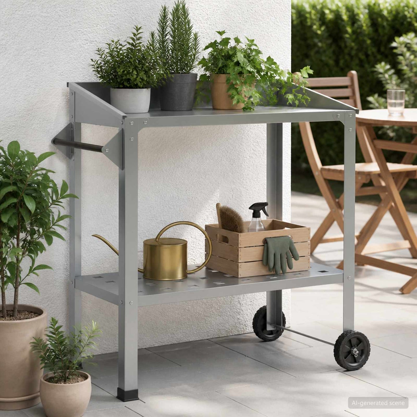 vidaXL Τραπέζι Φυτεύσεων με Ρόδες Ασημί 96 x 50 x 89 εκ.