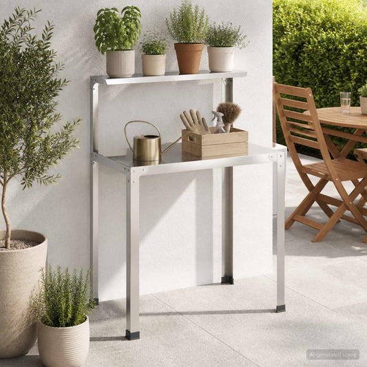 vidaXL Τραπέζι φύτευσης 80 x 50 x 104 cm Ανοξείδωτο Ατσάλι Ασημί