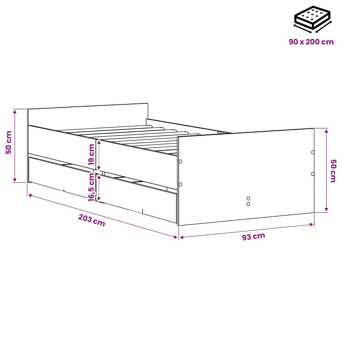 vidaXL Σκελετός Κρεβατιού Μαύρη Δρυς 90 x 200 cm Επεξεργασμένο Ξύλο