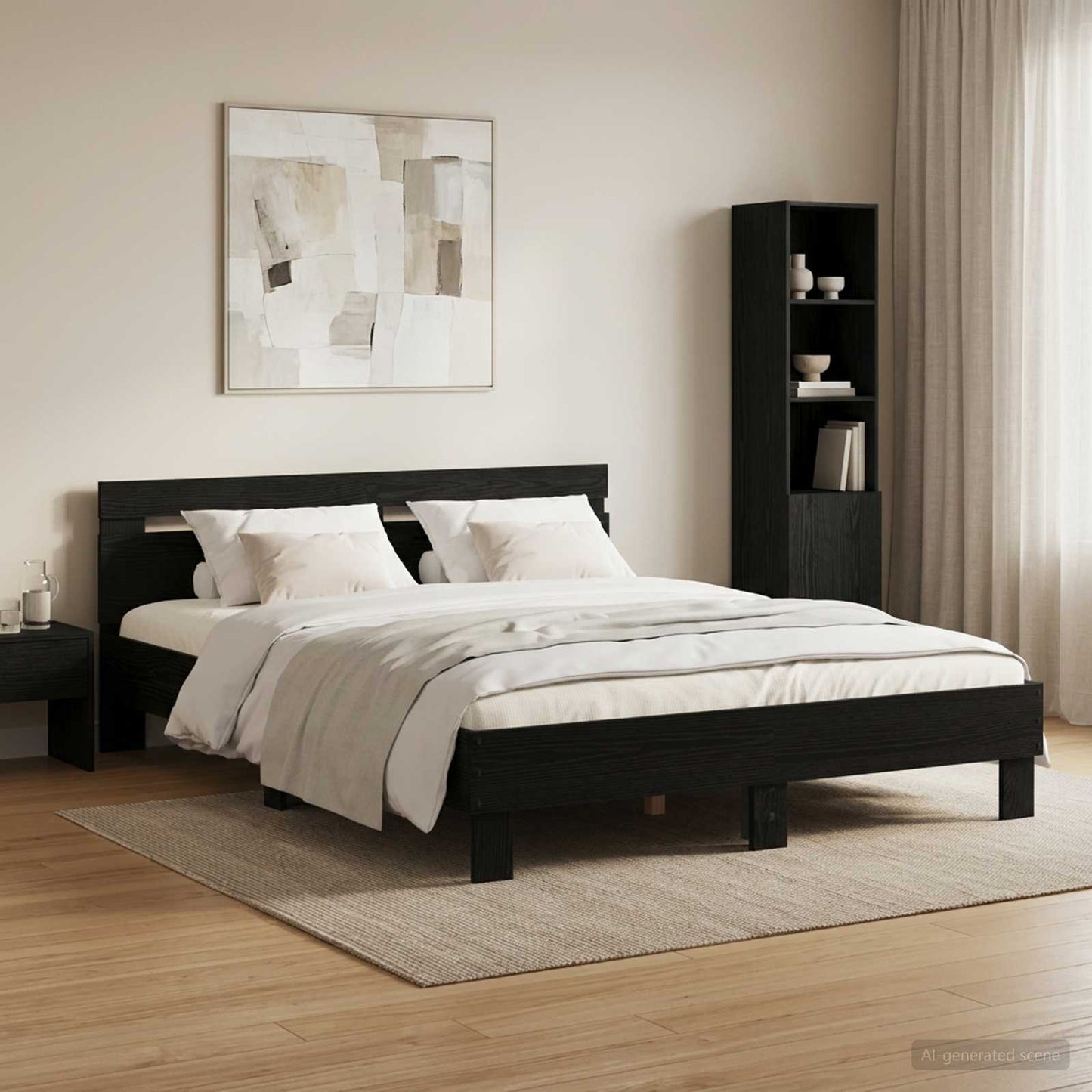 vidaXL Σκελετός Κρεβατιού Μαύρη Δρυς 135 x 190 cm Επεξεργασμένο Ξύλο