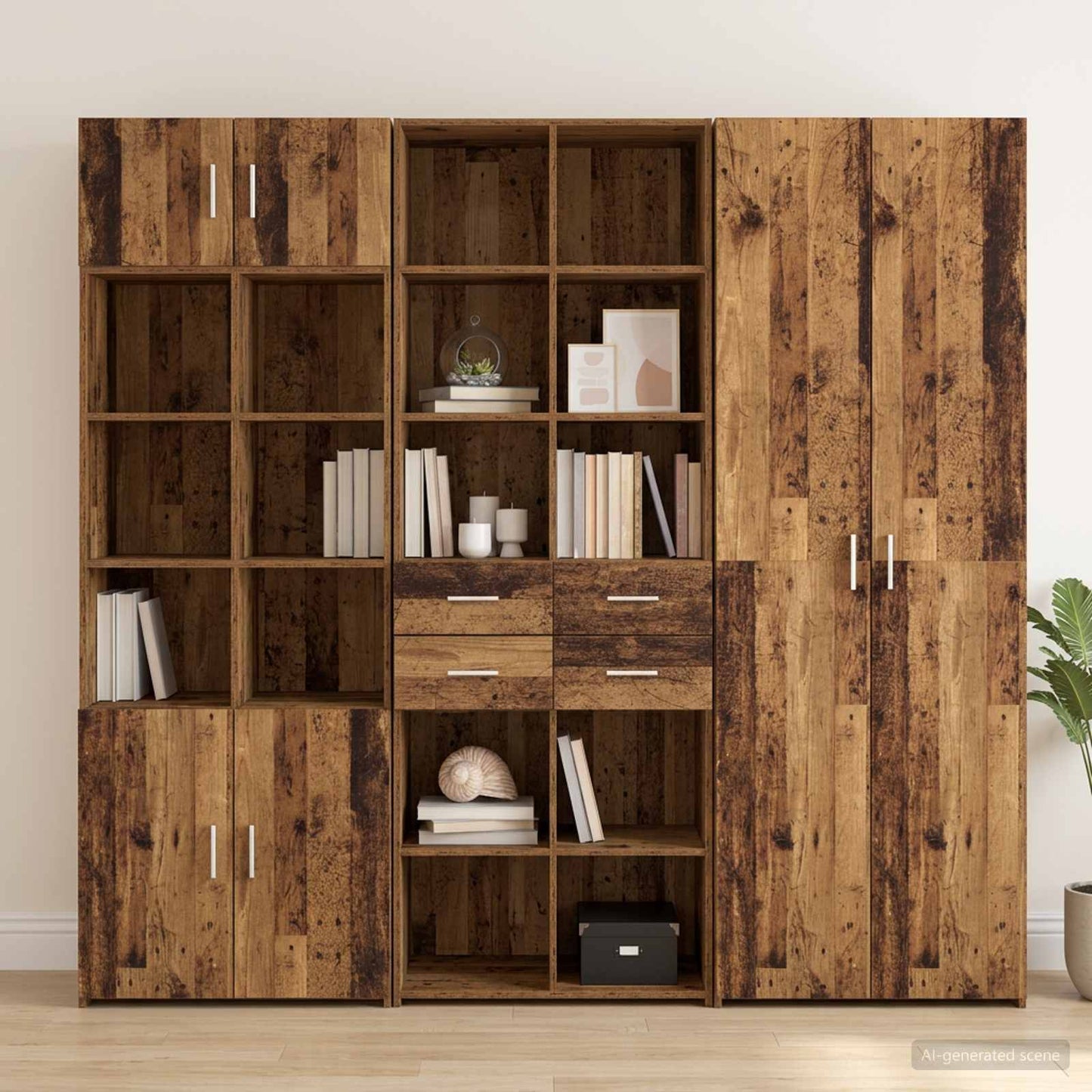 vidaXL Βιβλιοθήκη Παλαιωμένο ξύλο 30 x 42.4 x 185.2 εκ.