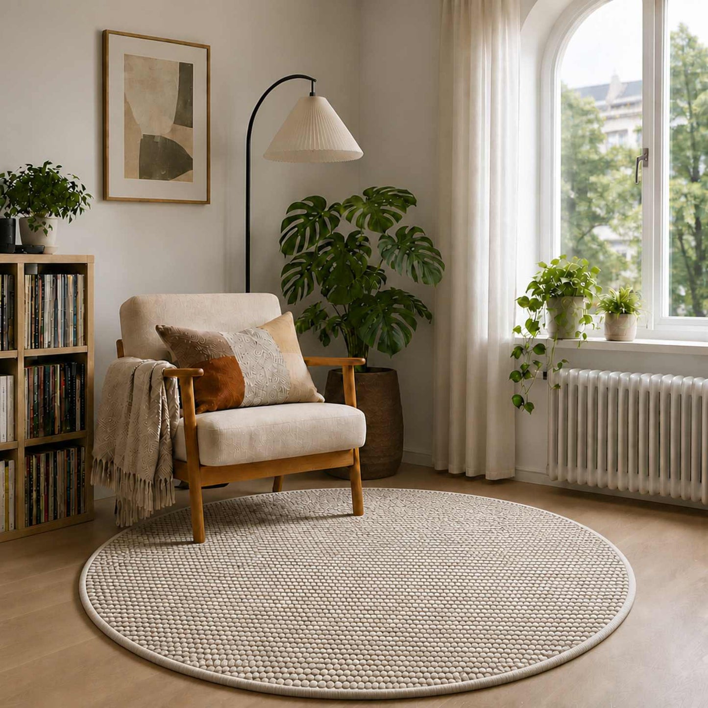 vidaXL Χαλί Μπεζ Ø 120 cm 100% Πολυεστέρας 3 mm Πλένεται