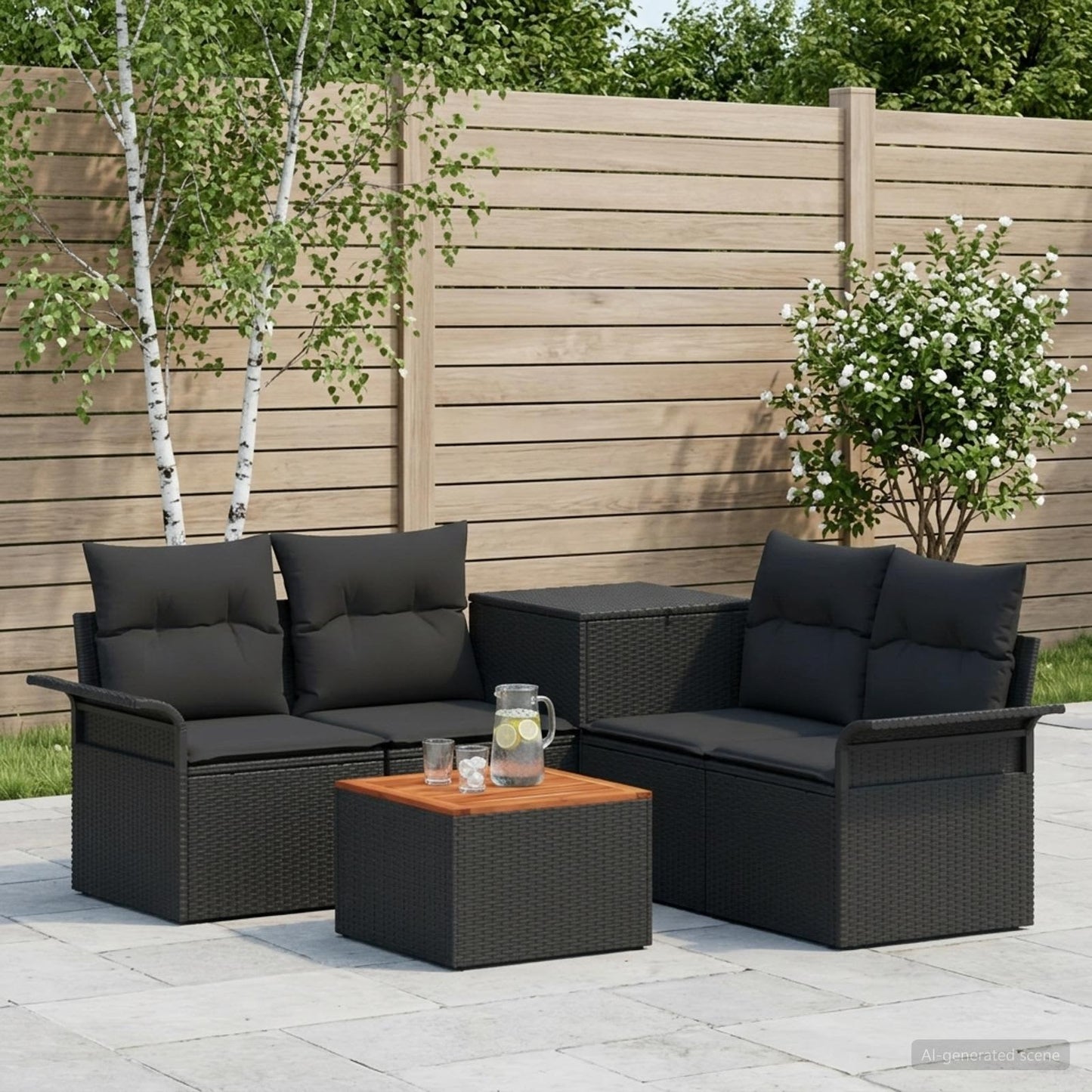 vidaXL Σετ Καναπέ 6 τμχ. 4-θέσιο Μαύρο Πολυ-ρακί και Χάλυβας