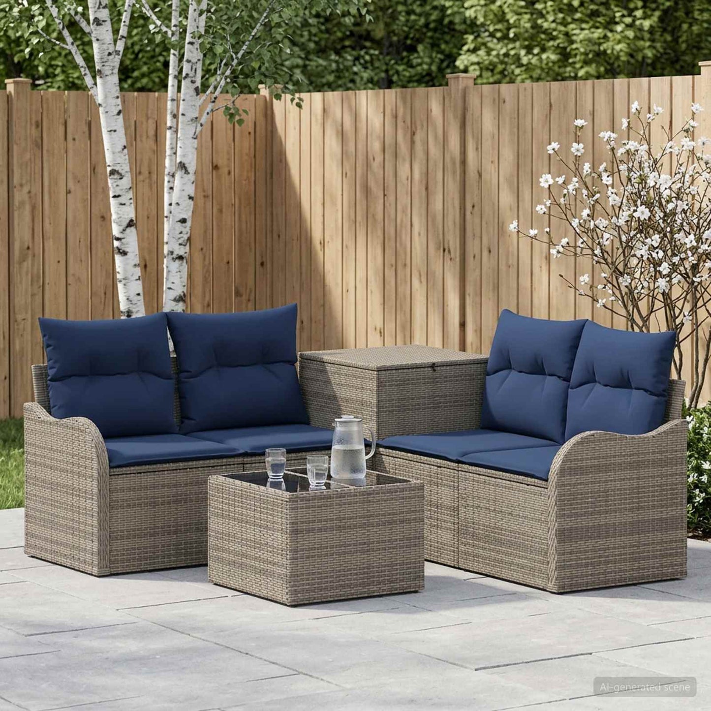 vidaXL Σετ Καναπέ 6 τμχ. Γκρι και Navy Blue Πολυ-ρακί και Χάλυβας