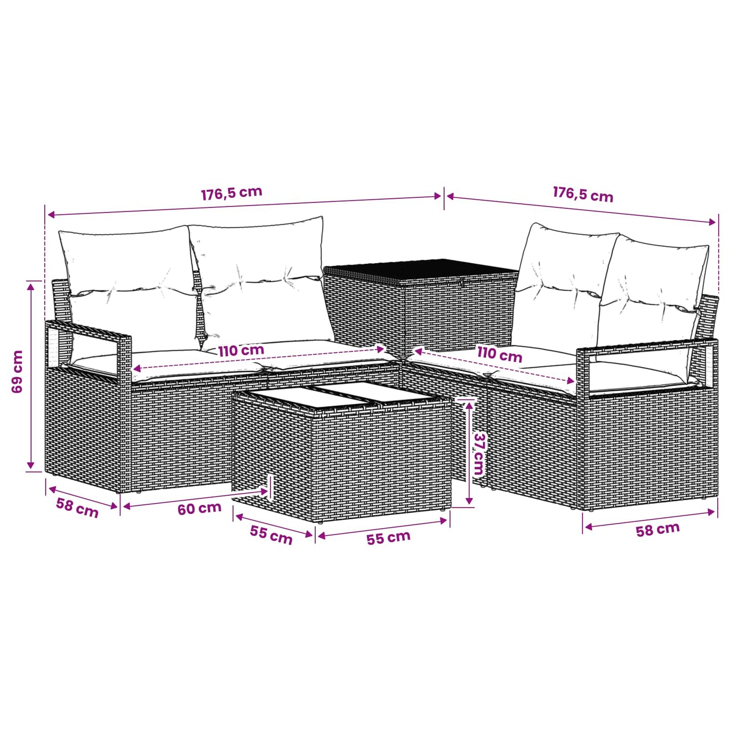 vidaXL Σετ Καναπέ 6 τμχ. Μπεζ και Κρέμ Πολυ-ρακί και Χάλυβας