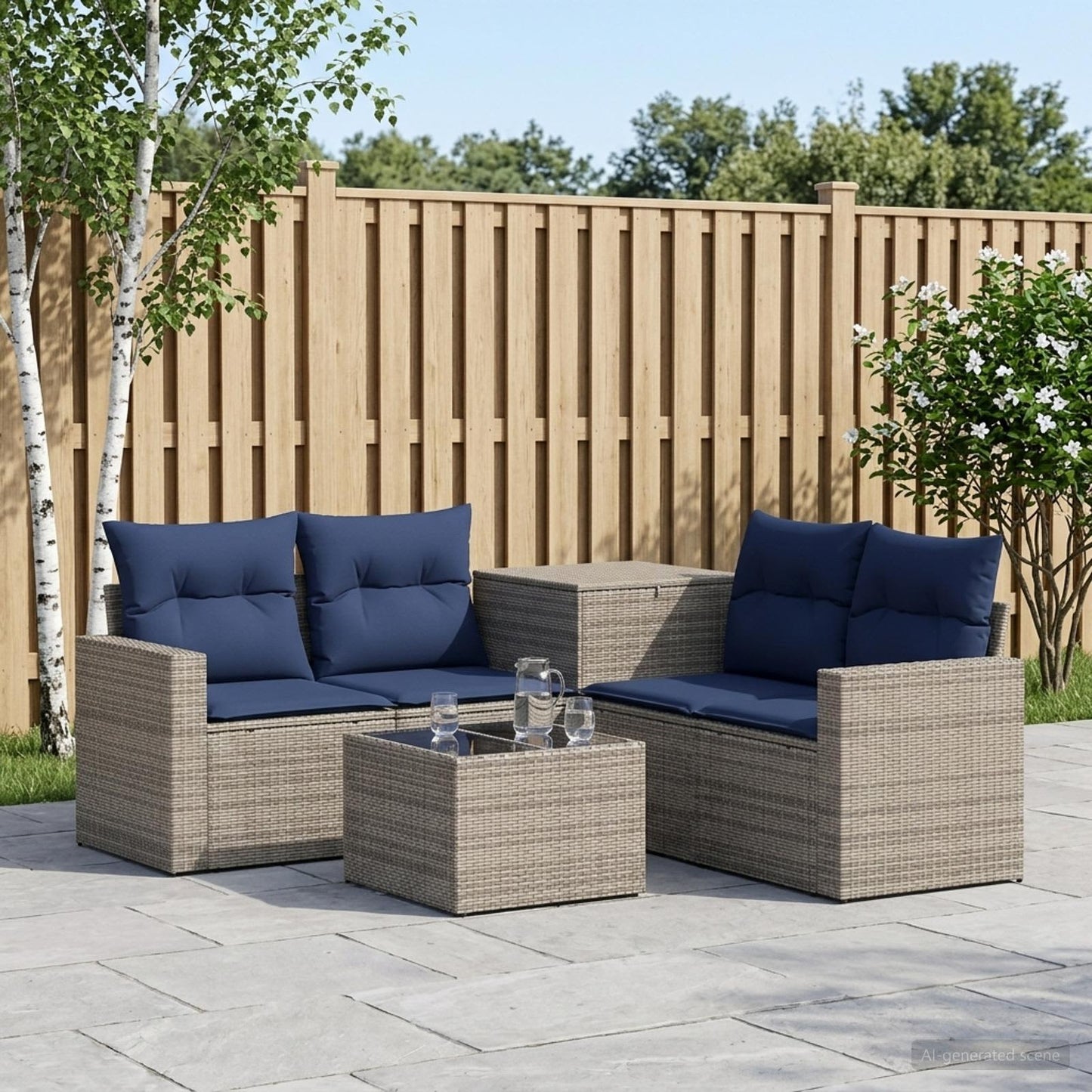 vidaXL Σετ Καναπέ 6 τμχ. Γκρι και Navy Blue Πολυ-ρακί και Χάλυβας