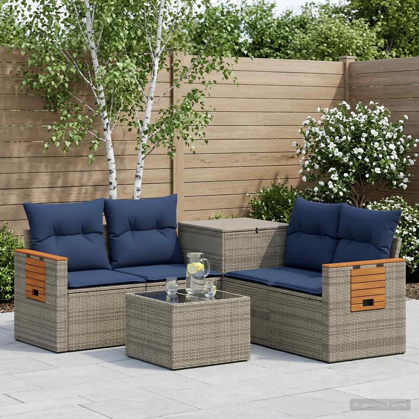 vidaXL Σετ Καναπέ 6 τμχ. Γκρι και Navy Blue Πολυ-ρακί και Χάλυβας