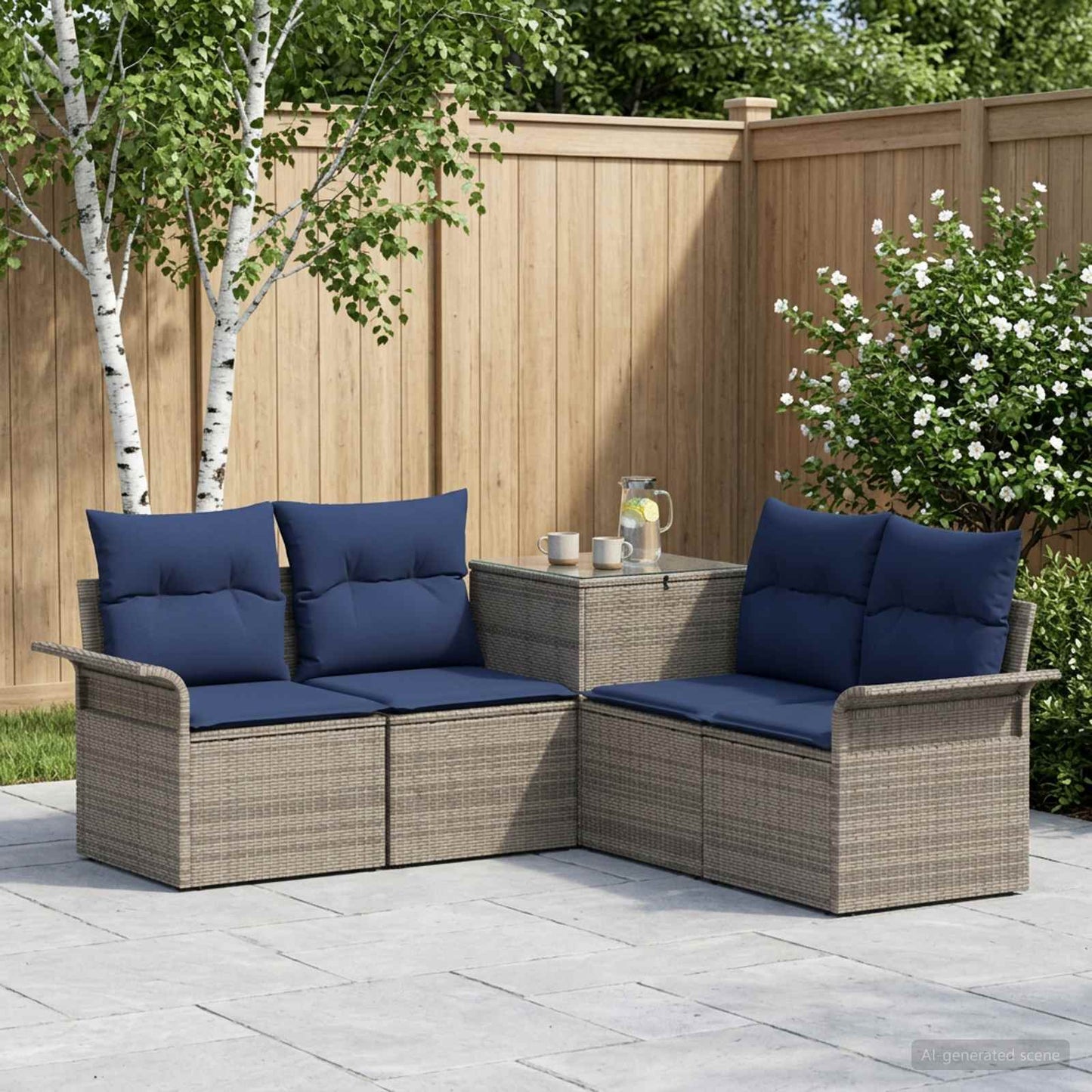 vidaXL Σετ Καναπέ 5 τμχ. Γκρι και Navy Blue Πολυ-ρακί και Χάλυβας
