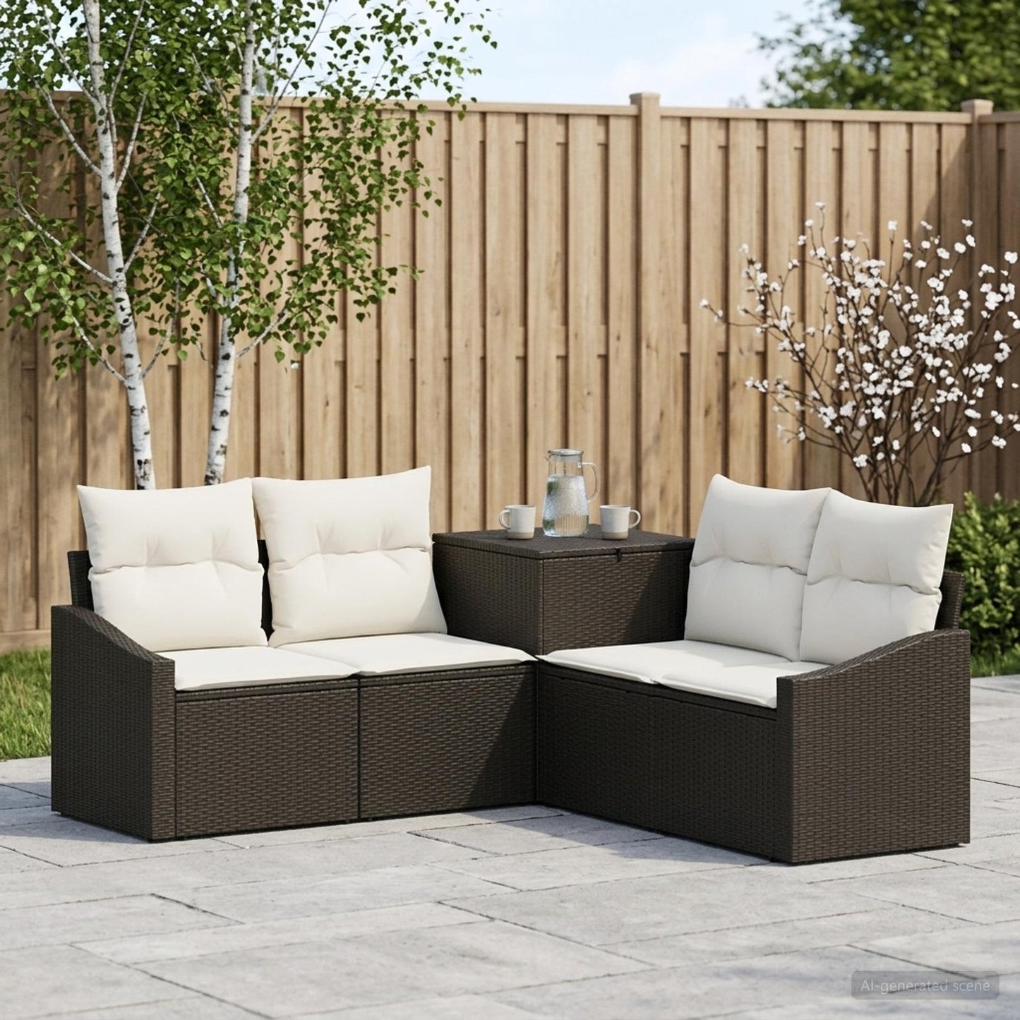 vidaXL Σετ Καναπέ 5 τμχ. Μαύρο και Κρεμ Λευκό 178,5 x 178,5 x 85 εκ