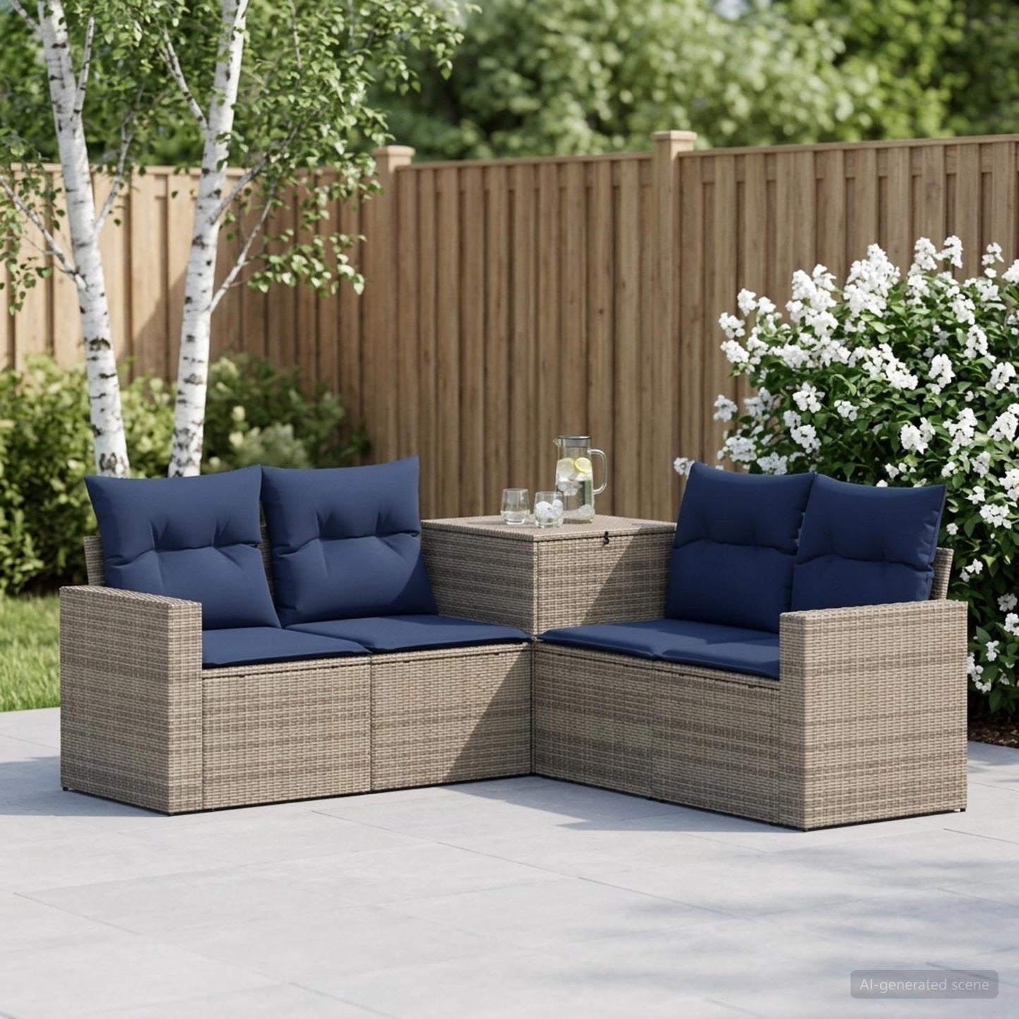 vidaXL Σετ Καναπέ 5 τμχ. Γκρι και Navy Blue Πολυ-ρακί και Χάλυβας
