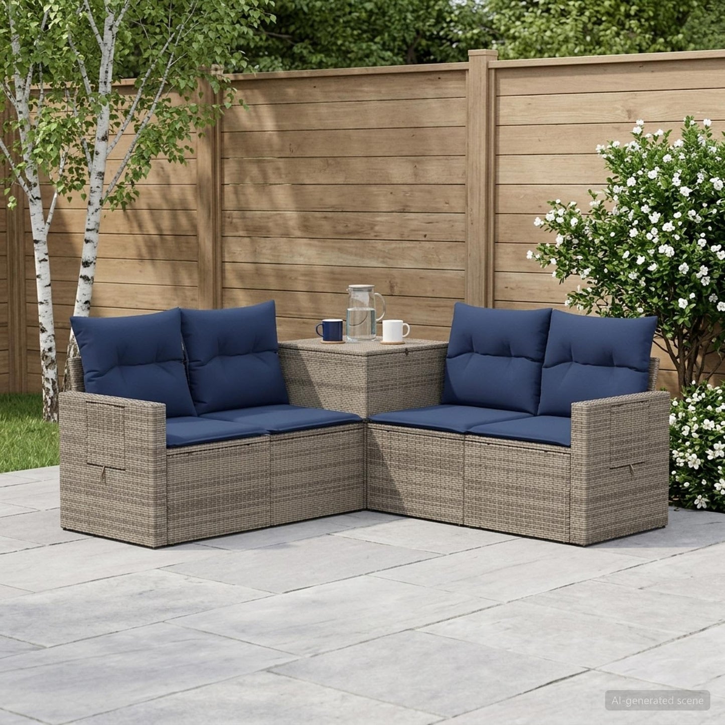 vidaXL Σετ Καναπέ 5 τμχ. Γκρι και Navy Blue 179 x 179 x 85 εκ