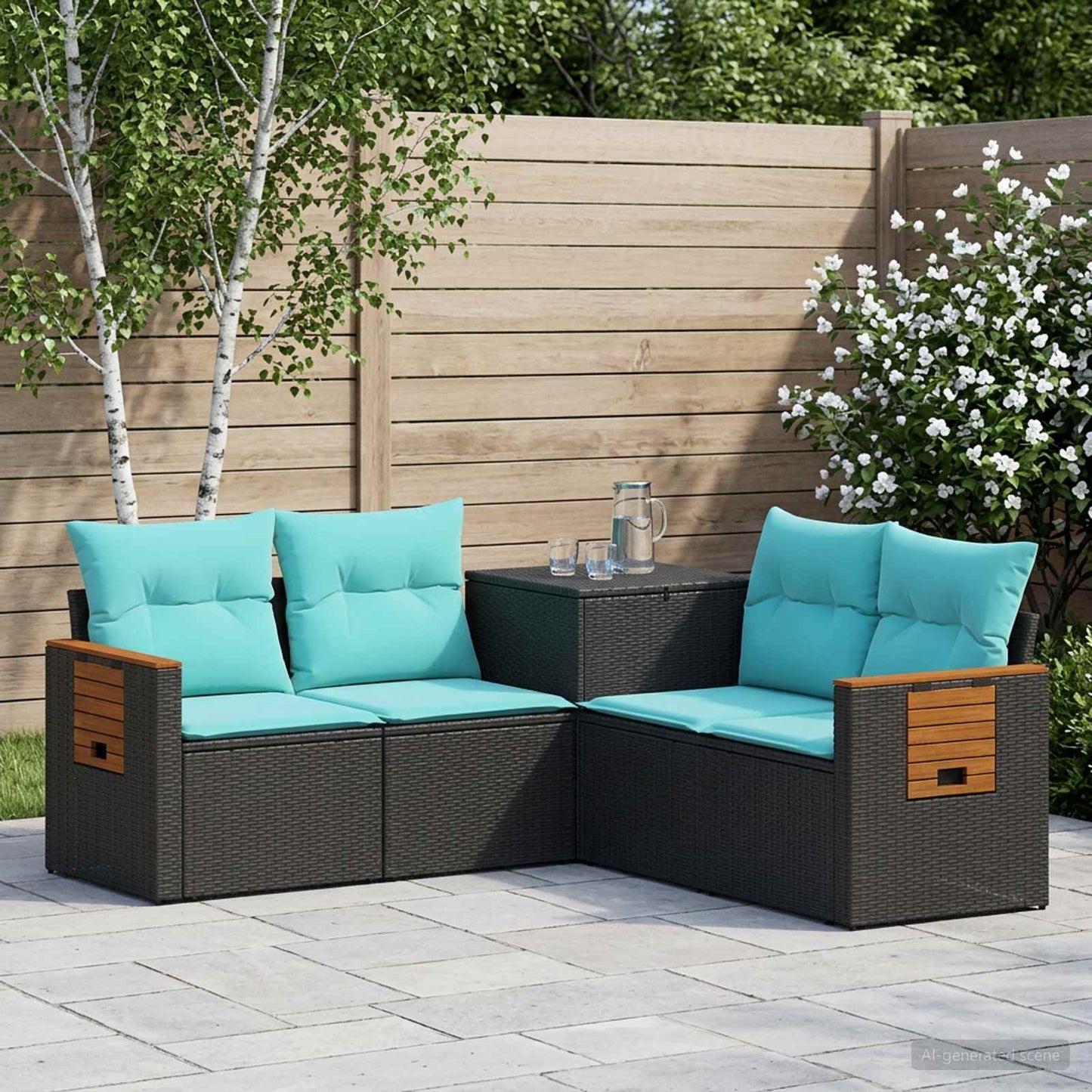 vidaXL Σετ Καναπέ 5 τμχ. Μαύρο και μπλε 179 x 179 x 85 εκ