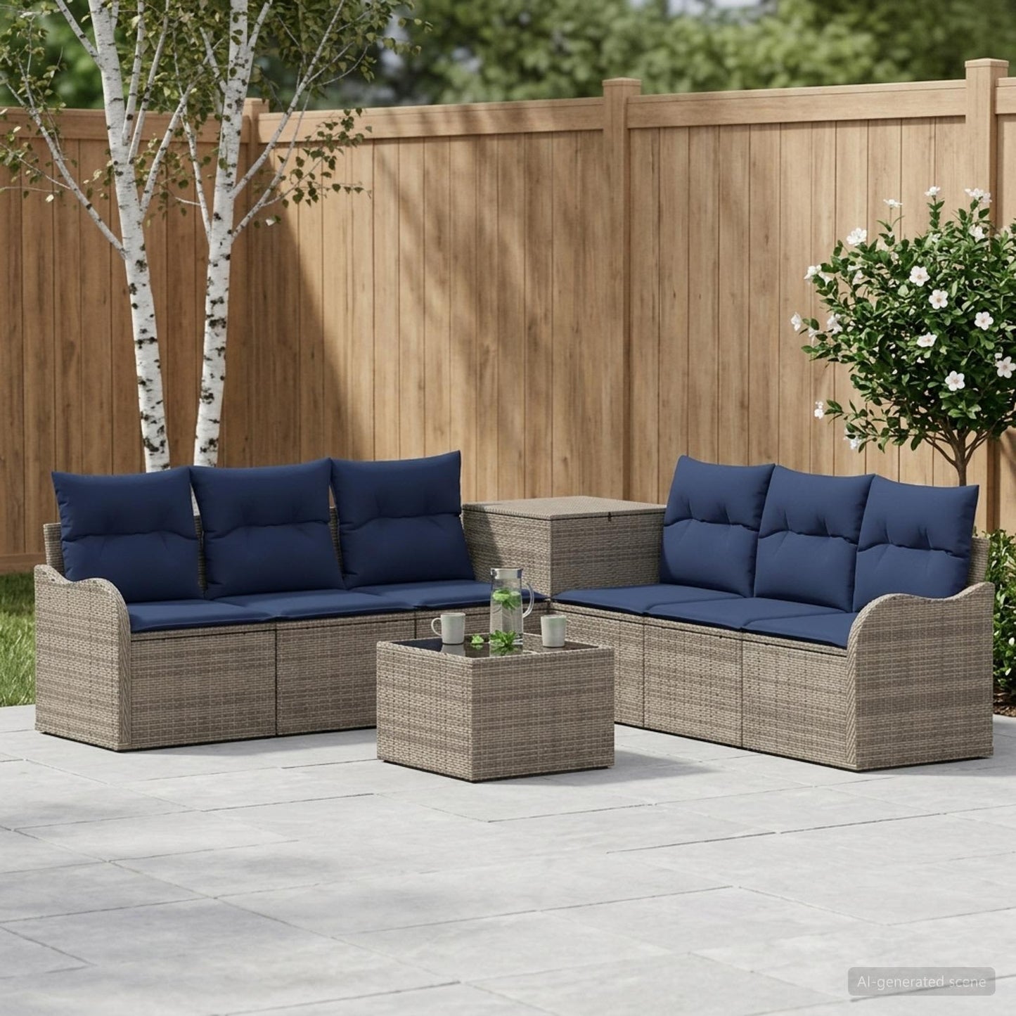 vidaXL Σετ Καναπέ 8 τμχ. Γκρι και Navy Blue Πολυ-ρακί και Χάλυβας