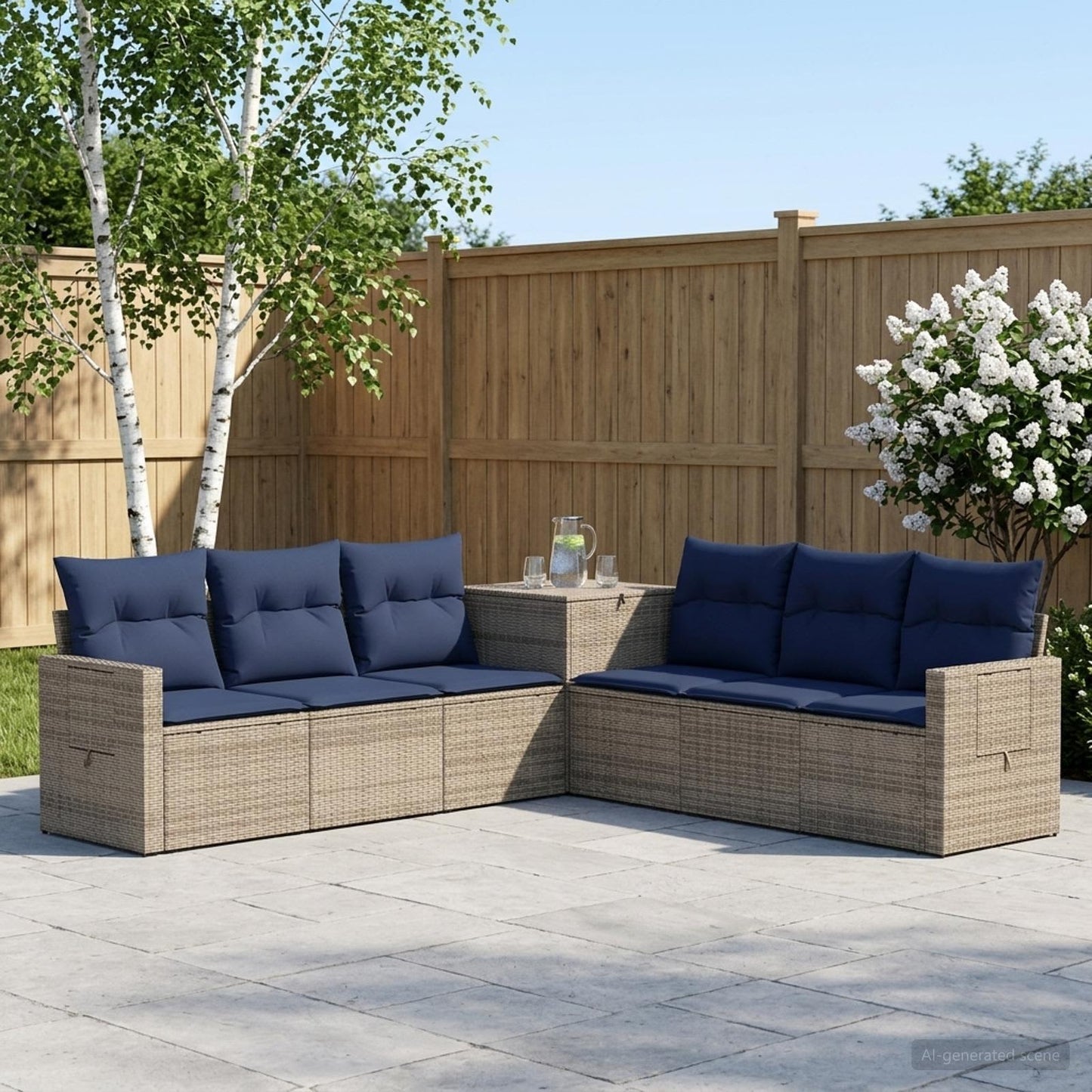 vidaXL Σετ Καναπέ 7 τμχ. Γκρι και Navy Blue Πολυ-ρακί και Χάλυβας
