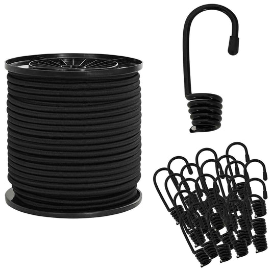 vidaXL Σχοινιά Bungee με Γάντζους 4 mm Μαύρο PP και καουτσούκ