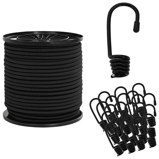 vidaXL Σχοινιά Bungee με Γάντζους 6 mm Μαύρο PP και καουτσούκ