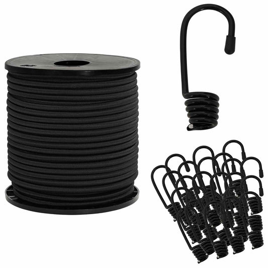 vidaXL Σχοινιά Bungee με Γάντζους 6 mm Μαύρο PP και καουτσούκ