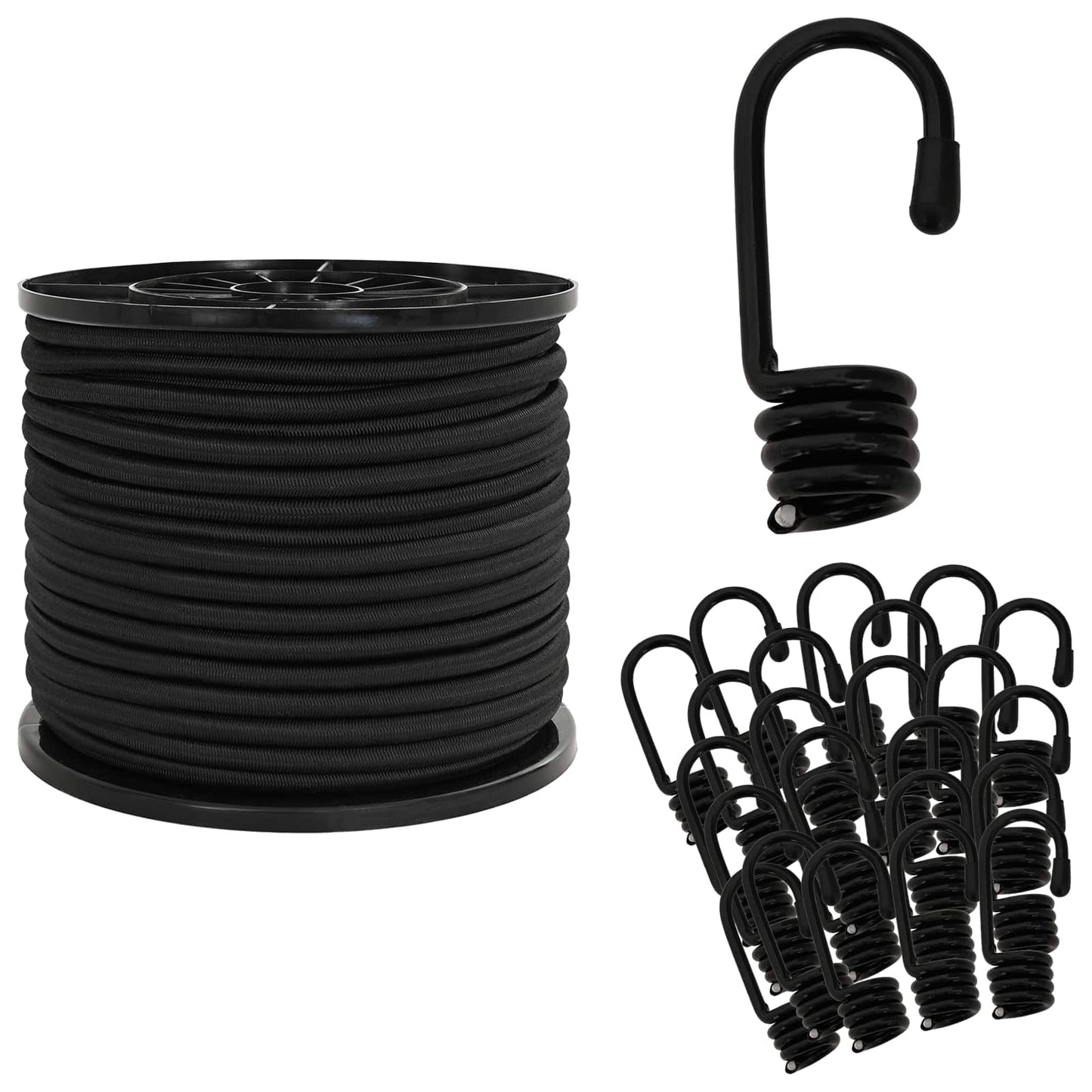vidaXL Σχοινιά Bungee με Γάντζους 8 mm Μαύρο PP και καουτσούκ