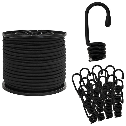 vidaXL Σχοινιά Bungee με Γάντζους 8 mm Μαύρο PP και καουτσούκ