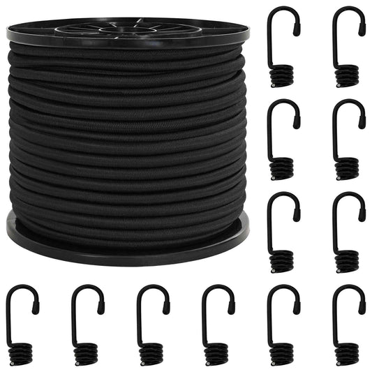 vidaXL Σχοινιά Bungee με Γάντζους 10 mm Μαύρο PP και καουτσούκ
