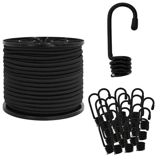 vidaXL Σχοινιά Bungee με Γάντζους 10 mm Μαύρο PP και καουτσούκ