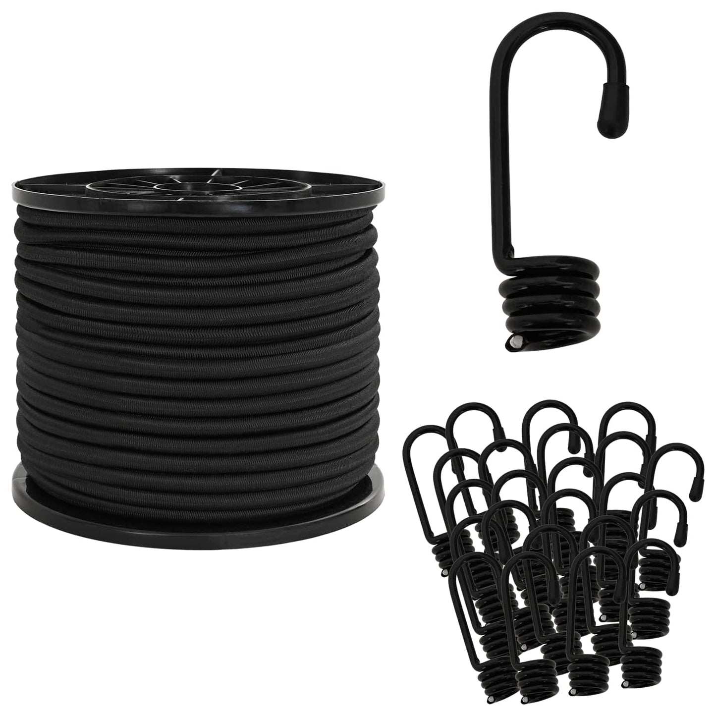 vidaXL Σχοινιά Bungee με Γάντζους 10 mm Μαύρο PP και καουτσούκ