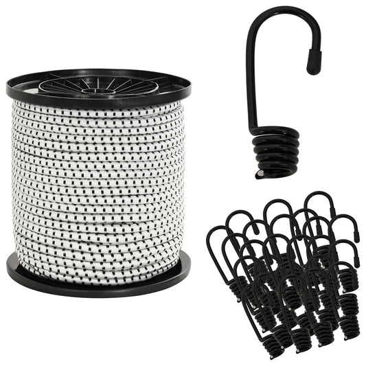 vidaXL Σχοινιά Bungee με Γάντζους 6 mm Μαύρο και Λευκό