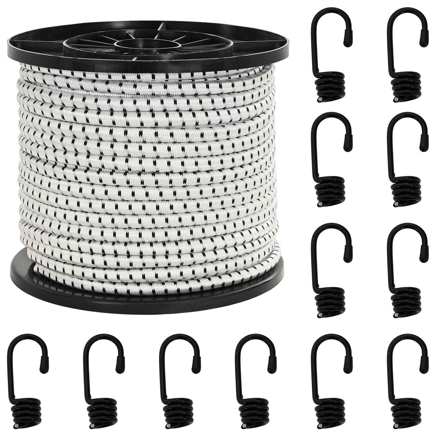 vidaXL Σχοινιά Bungee με Γάντζους 8 mm Μαύρο και Λευκό