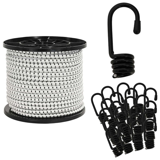 vidaXL Σχοινιά Bungee με Γάντζους 8 mm Μαύρο και Λευκό