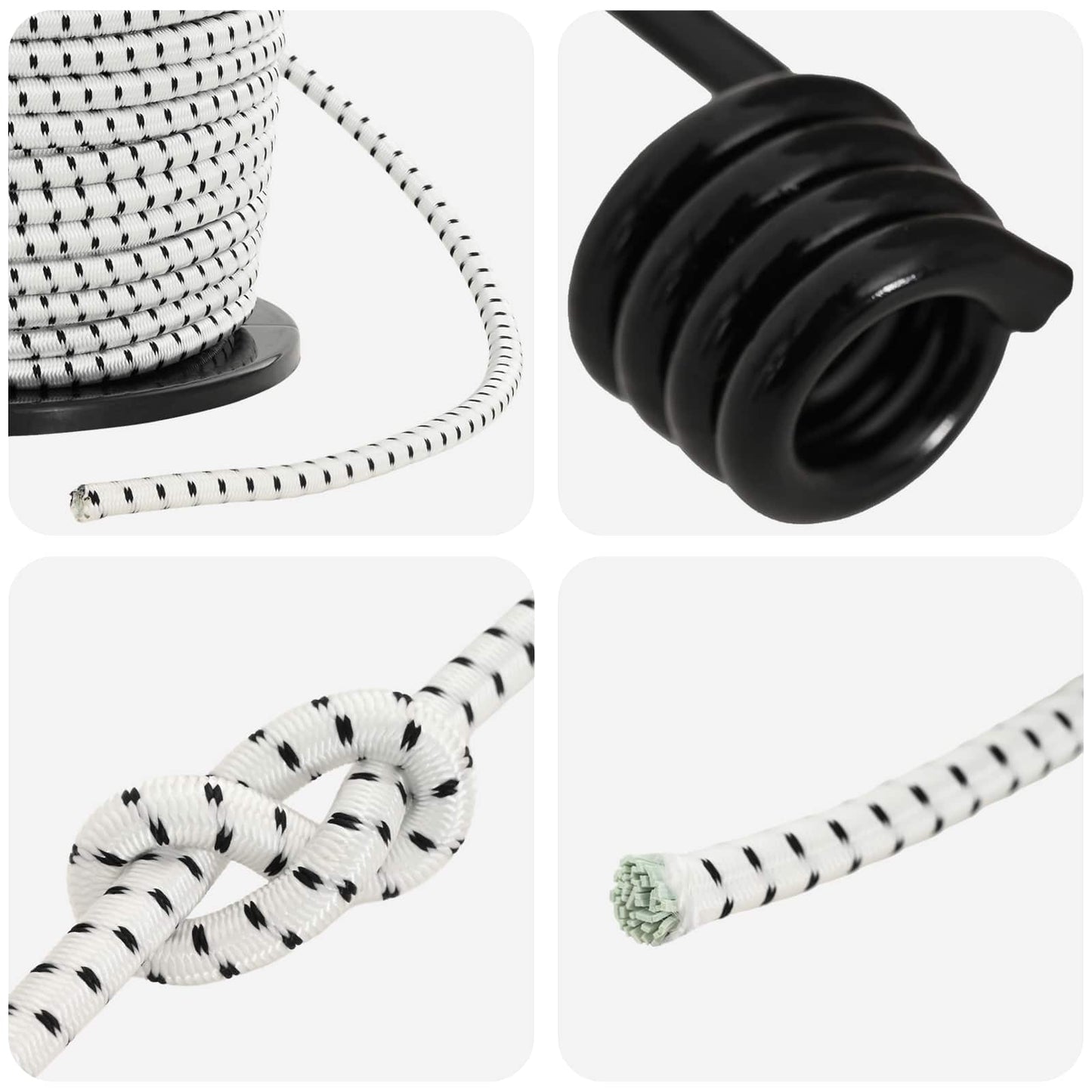vidaXL Σχοινιά Bungee με Γάντζους 10 mm Μαύρο και Λευκό