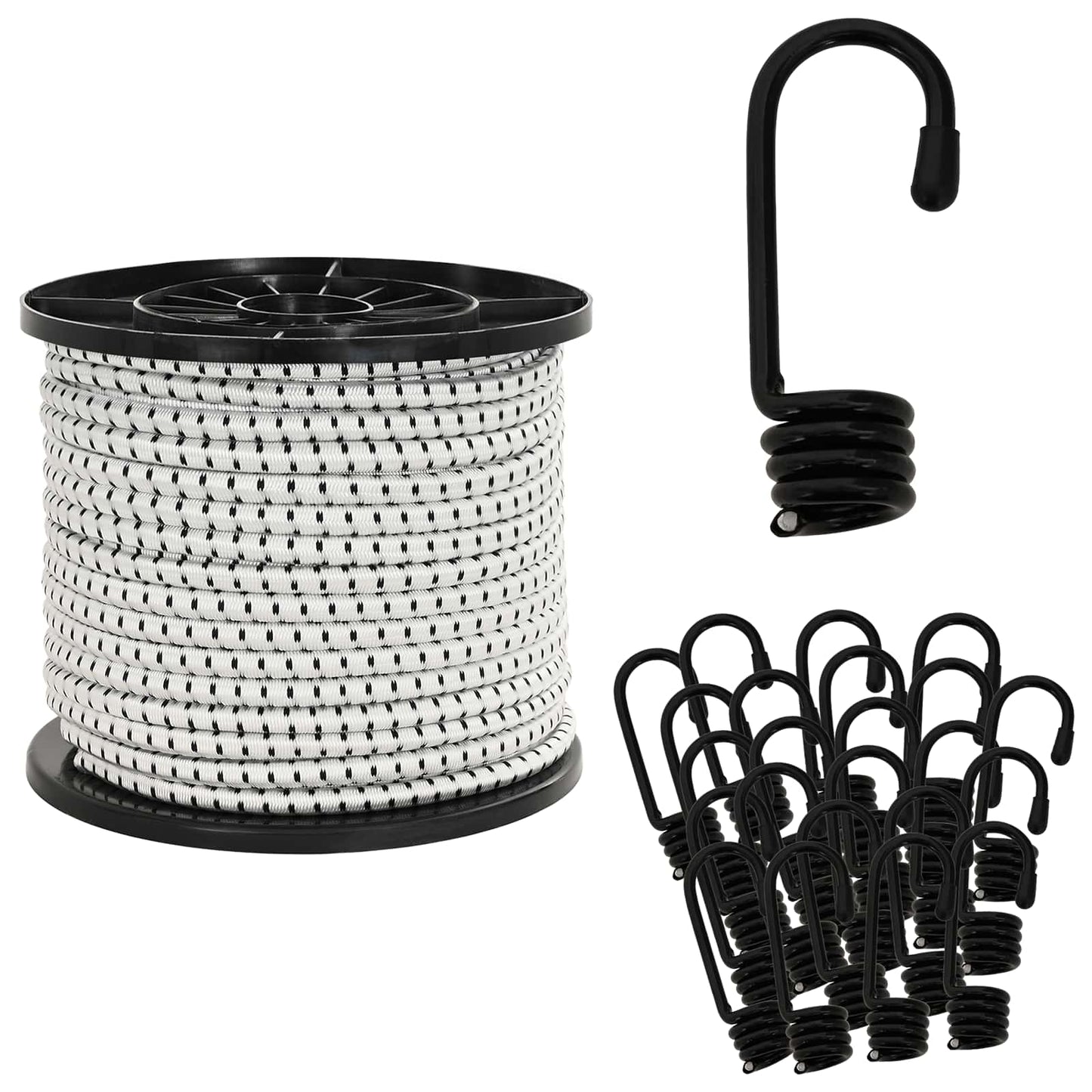 vidaXL Σχοινιά Bungee με Γάντζους 10 mm Μαύρο και Λευκό