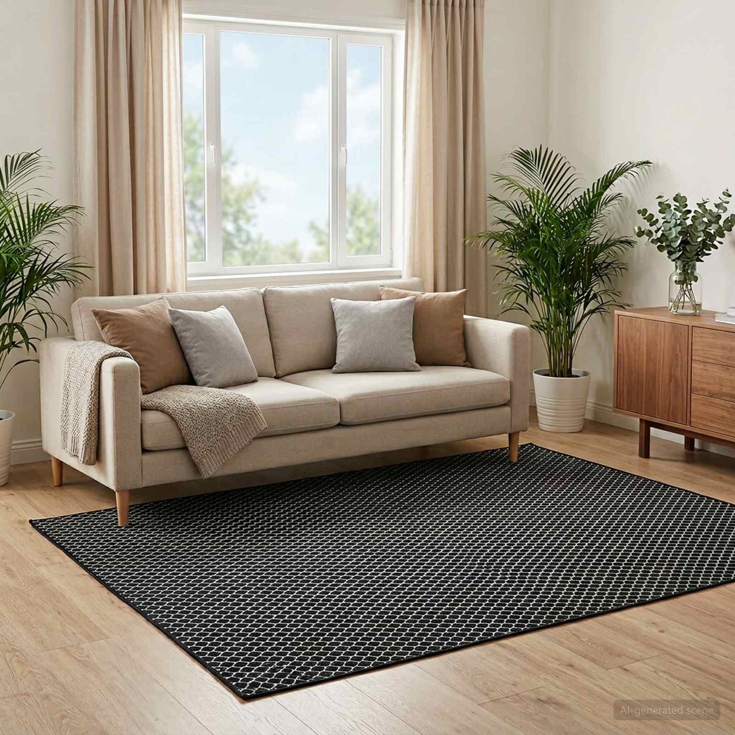 vidaXL Χαλί ORIZ Μαύρο μοτίβο πλέγματος 200 x 200 cm 100% Πολυεστέρας