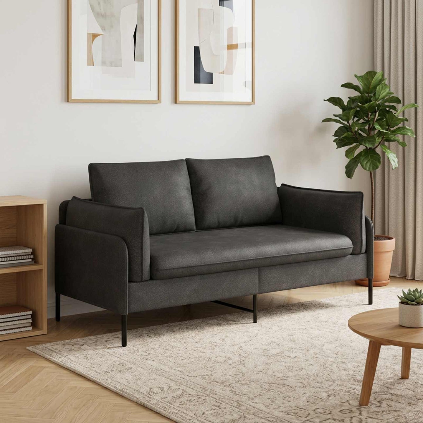 vidaXL Καναπές 2 ατόμων Μαύρο 188 x 81 x 89 εκ. Τεχνητό Δέρμα