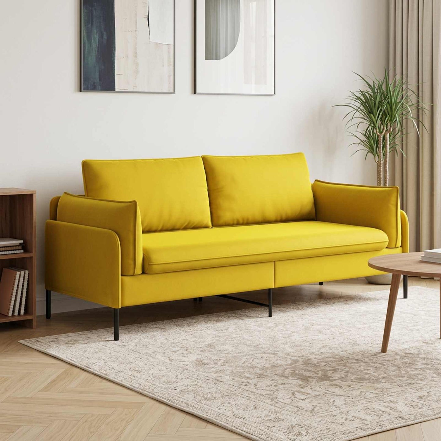 vidaXL 3-Θέσιος καναπές 3-θέσιο Κίτρινο 222 x 81 x 89 εκ. Βελούδο