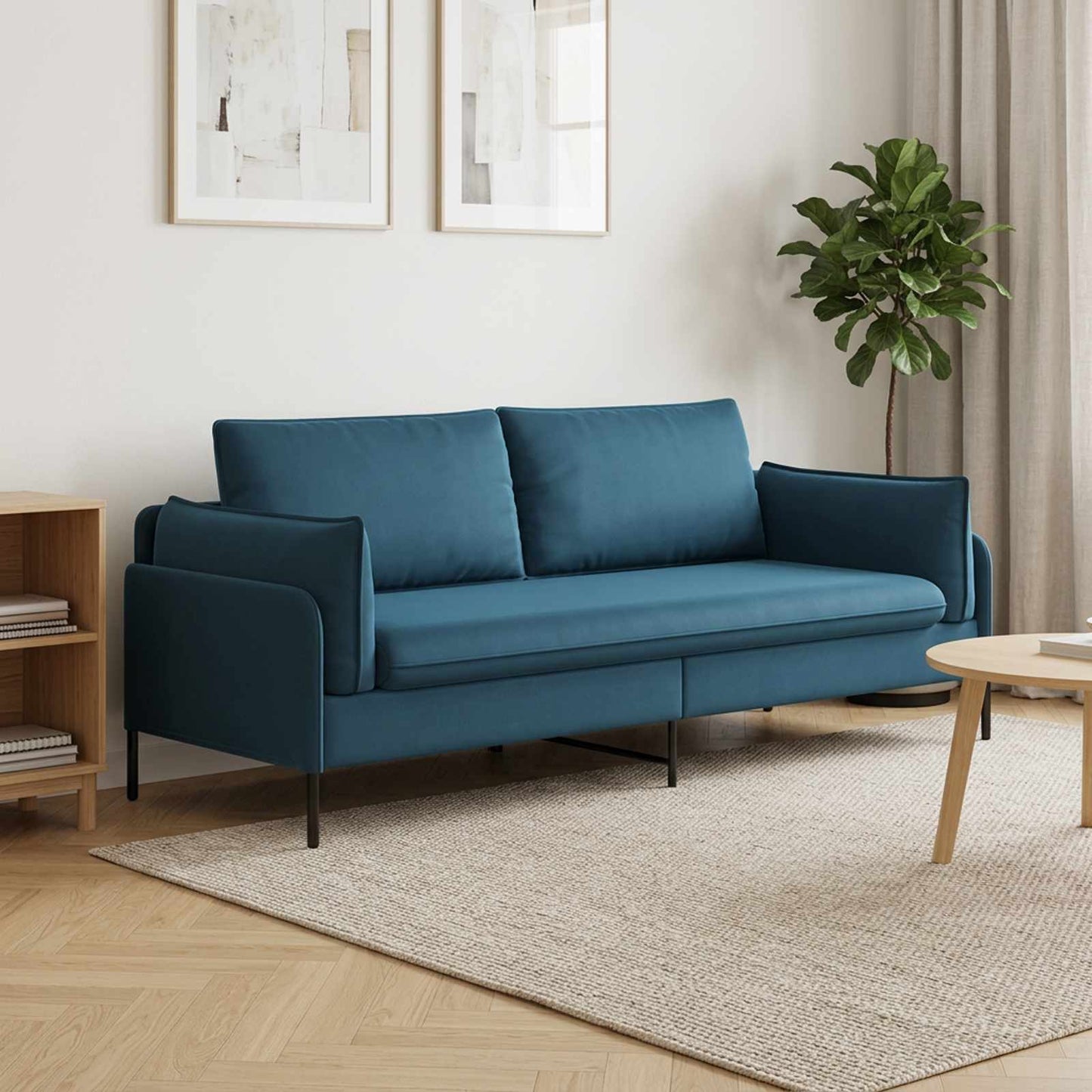 vidaXL 3-Θέσιος καναπές 3-θέσιο Μπλε 222 x 81 x 89 εκ. Βελούδο