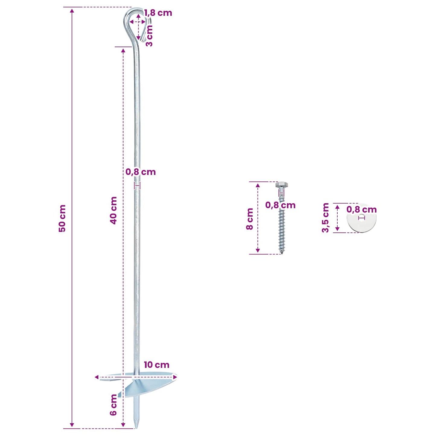 vidaXL Γείωση 4 pcs Ασημί Ø10 x 50 εκ Γαλβανισμένο Μέταλλο
