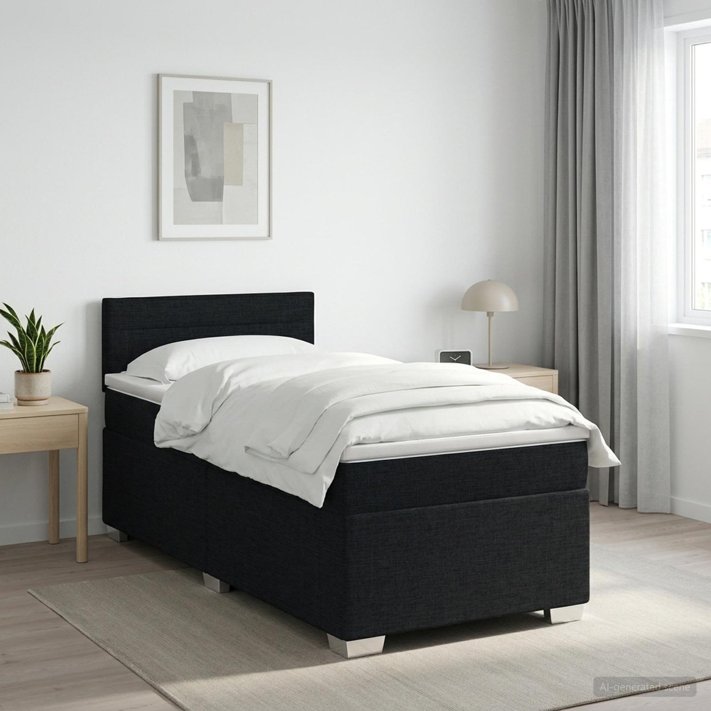vidaXL Κρεβάτι box spring με στρώμα Μαύρο 90 x 200 cm Ύφασμα