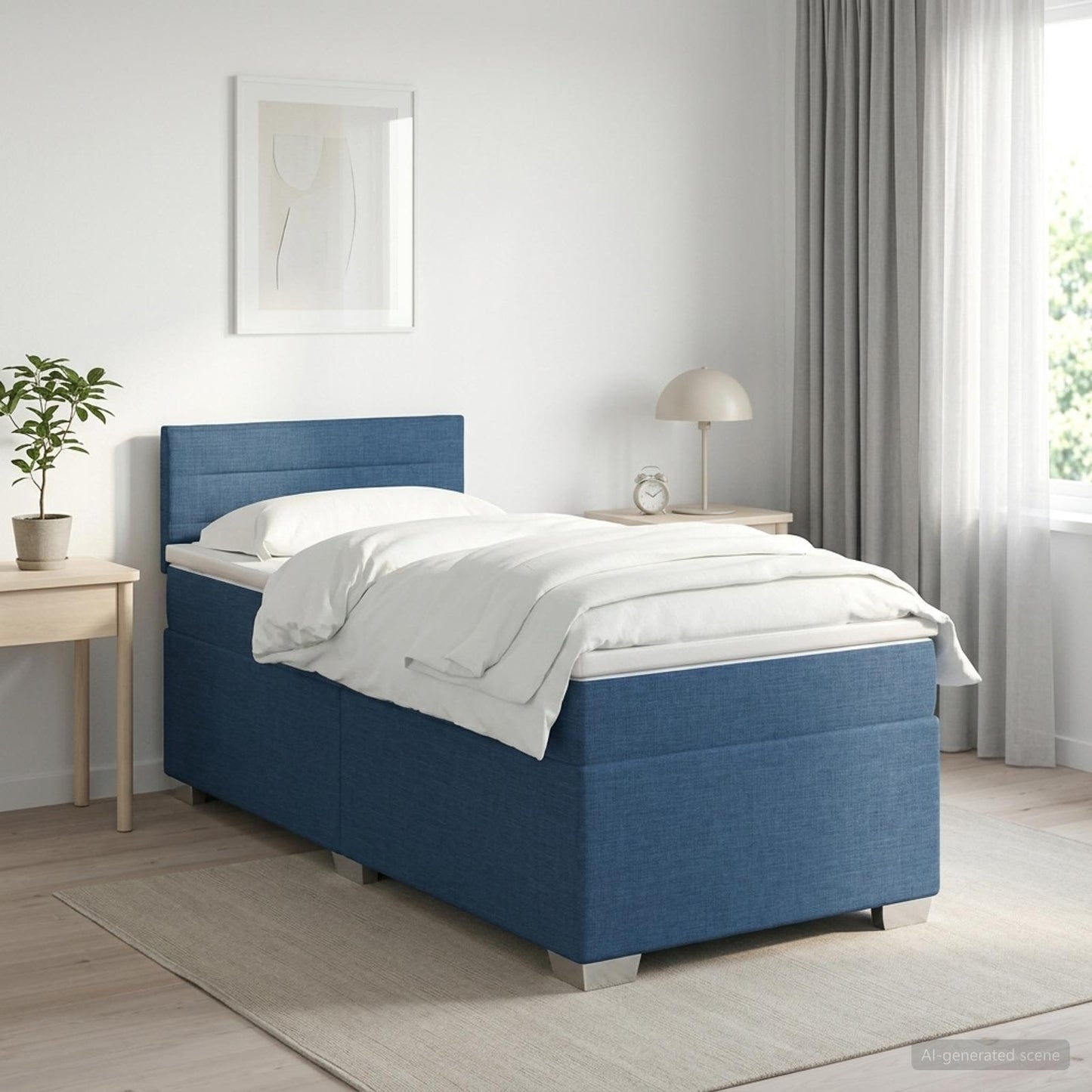 vidaXL Κρεβάτι box spring με στρώμα Μπλε 90 x 200 cm Ύφασμα