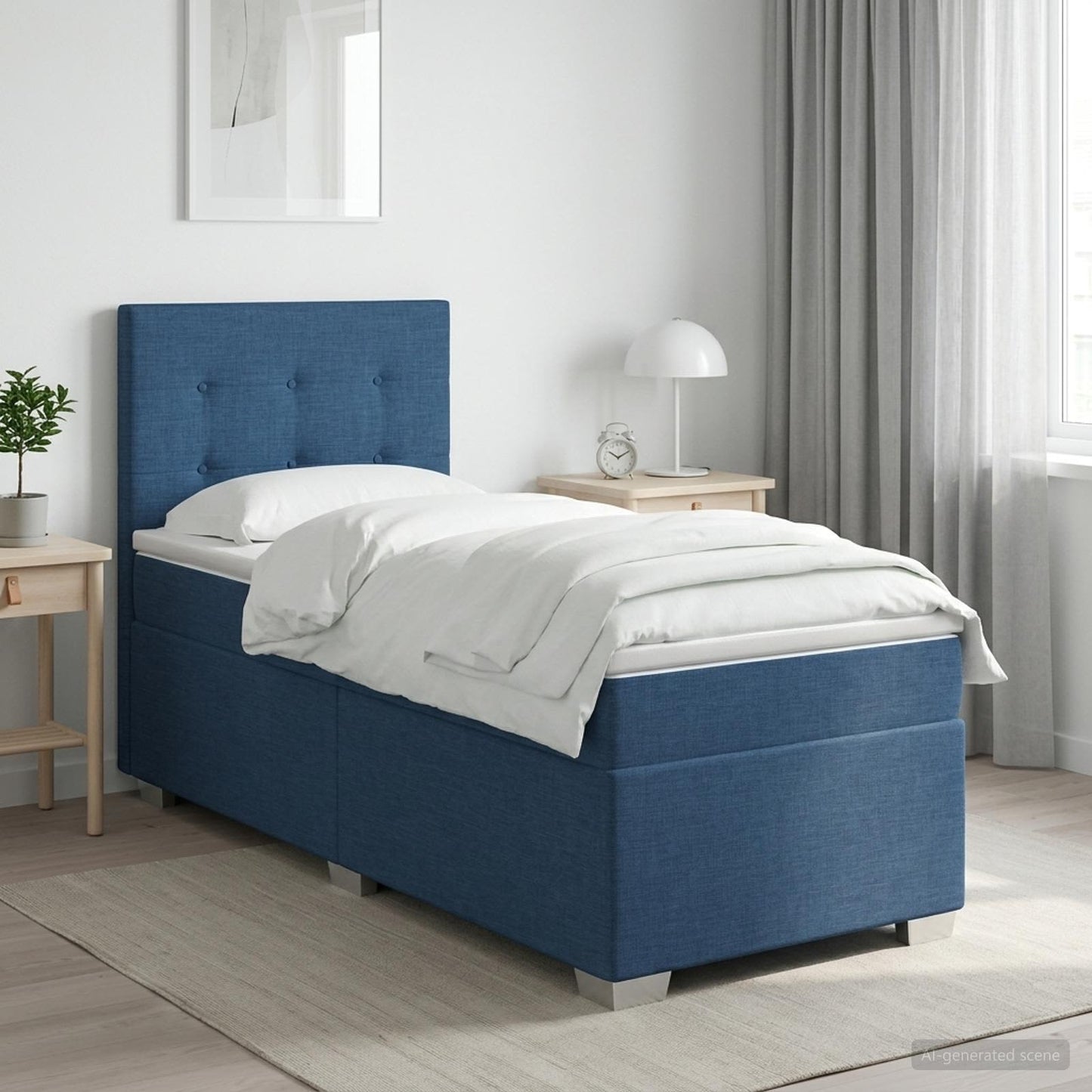 vidaXL Κρεβάτι box spring με στρώμα Μπλε 90 x 200 cm Ύφασμα