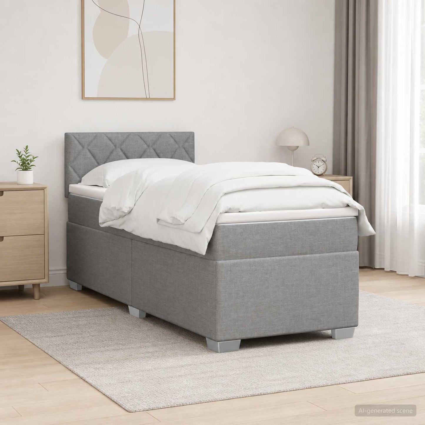 vidaXL Κρεβάτι box spring με στρώμα Ανοιχτό γκρι 90 x 190εκ. Ύφασμα